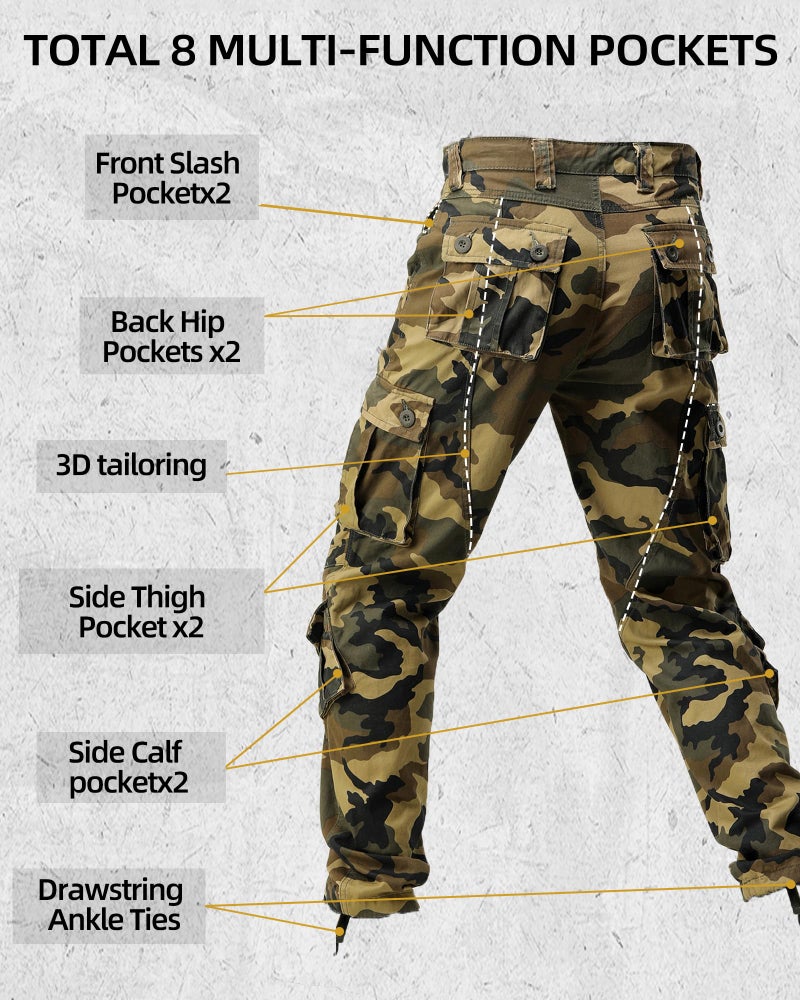 AKARMY Men's Camo Cargo Work Pants Cotton Military Army Casual Tactical Wild Combat Pants with 8 Pockets M Camo 32x32 - Image 4